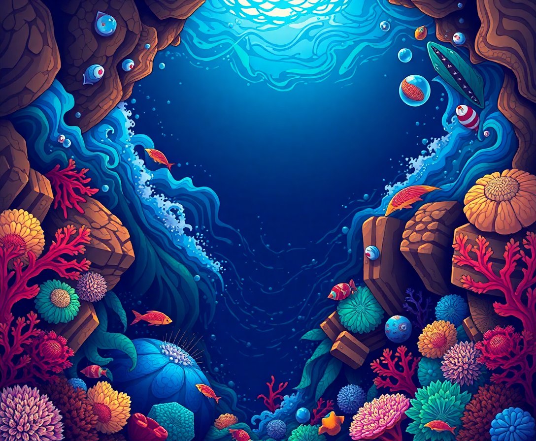 Descending The Ocean Abyss Paint By Numbers - Deep Sea Art Kit completed