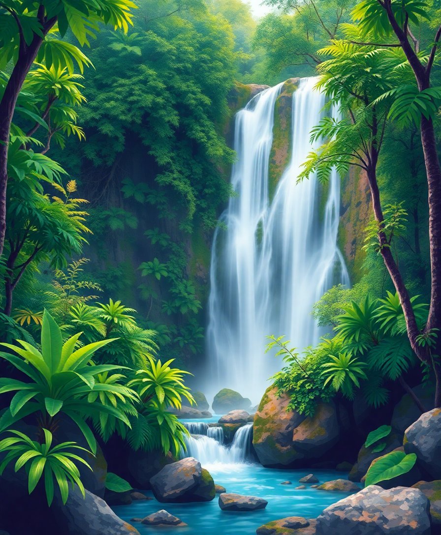 Discovering Rainforest Falls Paint By Numbers Kit completed