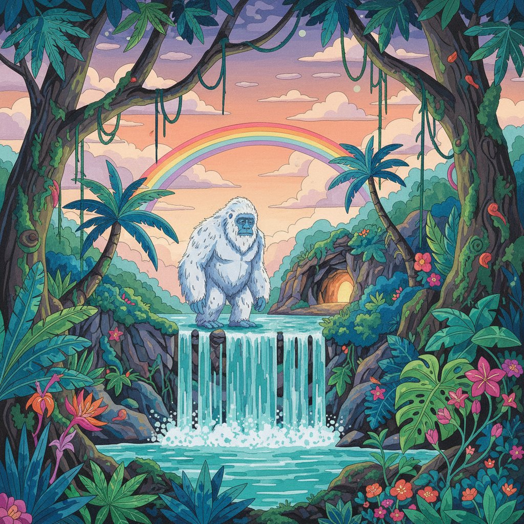 Discovering Tropical Yeti Falls Paint By Numbers Kit - Mythical completed