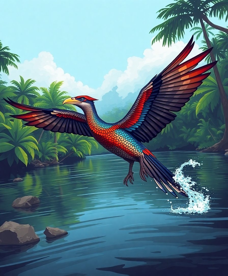 Drake Skimming Rainforest River Paint By Numbers Kit completed