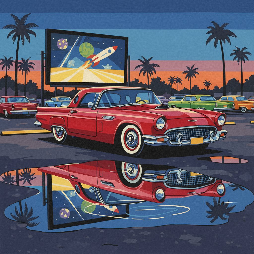 Drive In Thunderbird Reflection Paint By Numbers Kit completed