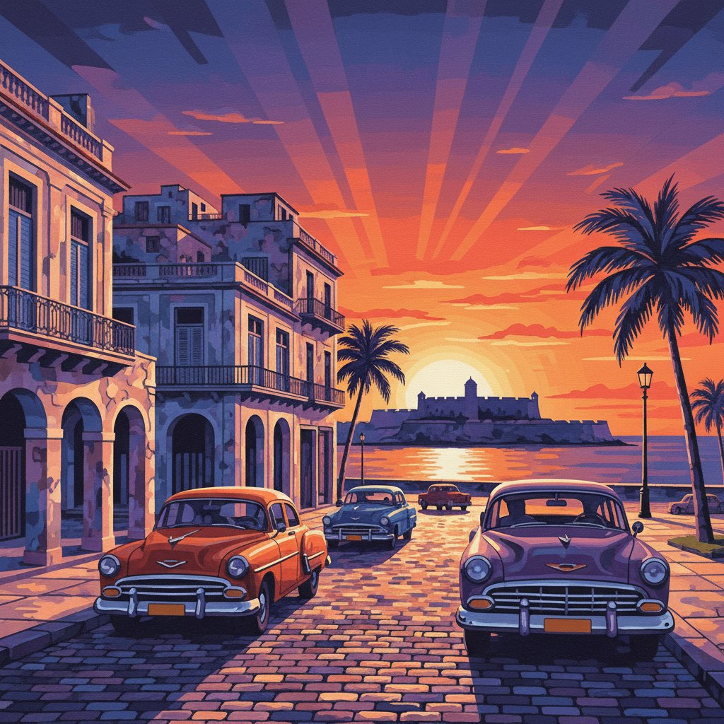 Dusk Over Realistic Havana Paint By Numbers Kit - Colonial completed