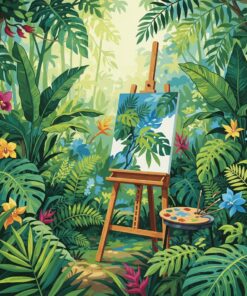 Easel Among Tropical Ferns Paint By Numbers