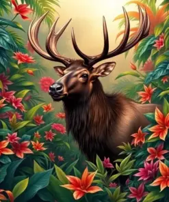Elk Amidst Tropical Vines Paint By Numbers