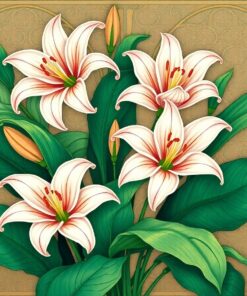 Emerald Art Nouveau Lilies Paint By Numbers