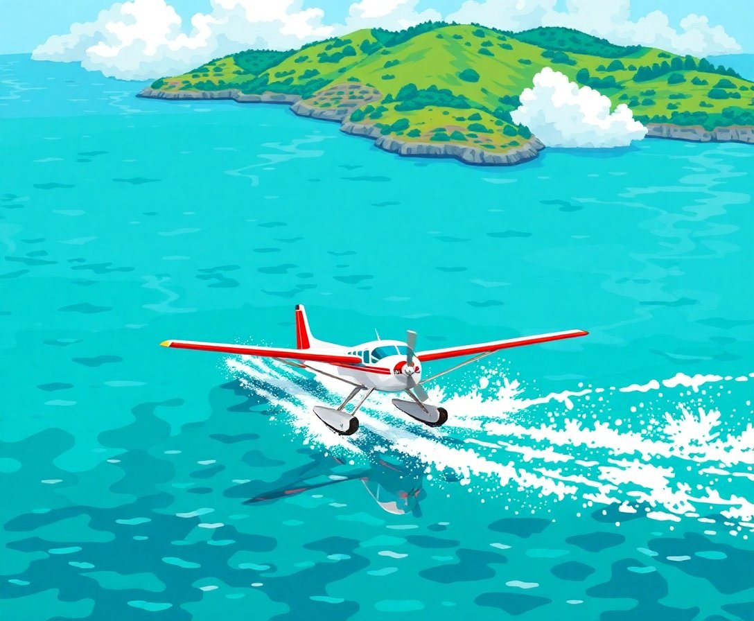 Emerald Bay Seaplane Landing Paint By Numbers Kit completed