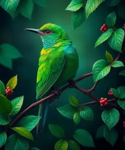 Emerald Bird On Vine paint by numbers