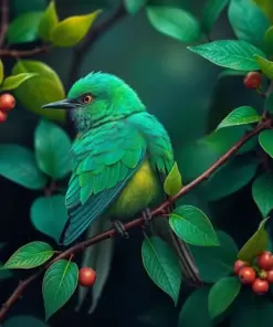 Emerald Bird On Vine Paint By Numbers