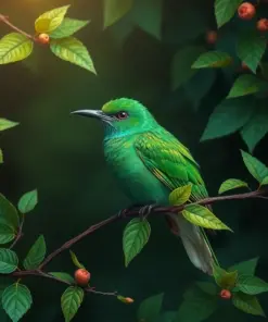 Emerald Bird On Vine Paint By Numbers