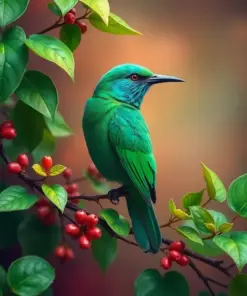 Emerald Bird On Vine Paint By Numbers
