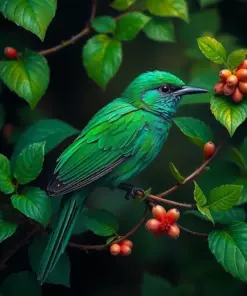 Emerald Bird On Vine Paint By Numbers