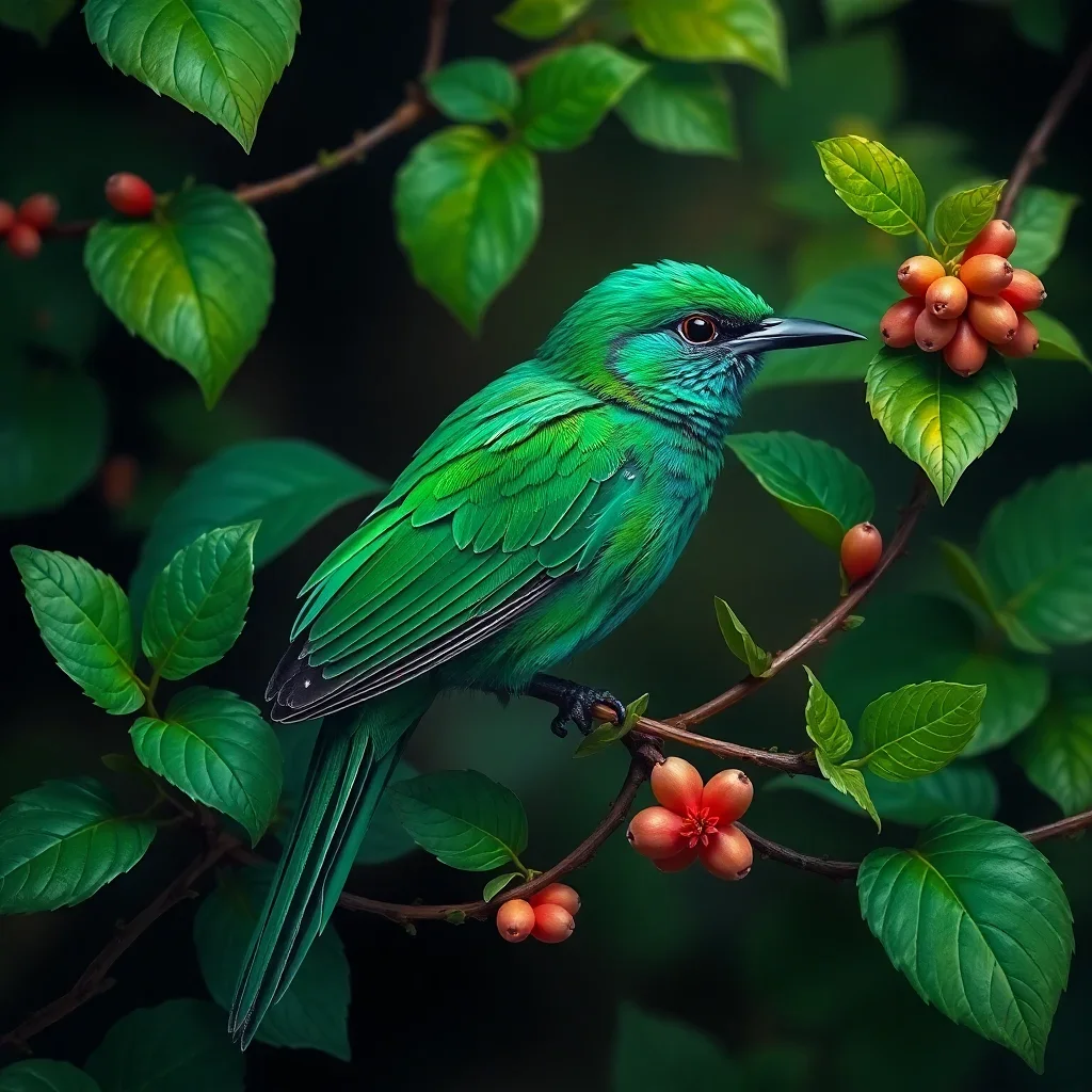 completed artwork display Emerald Bird On Vine paint by numbers