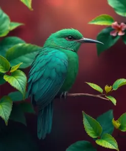Emerald Bird On Vine Paint By Numbers