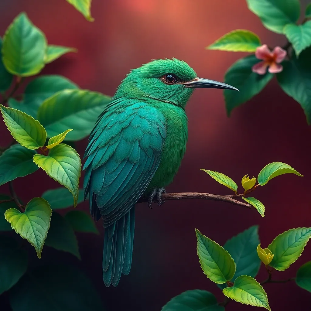 completed artwork display Emerald Bird on Vine Paint by Numbers