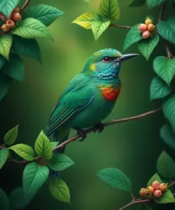 Emerald Bird On Vine Paint By Numbers
