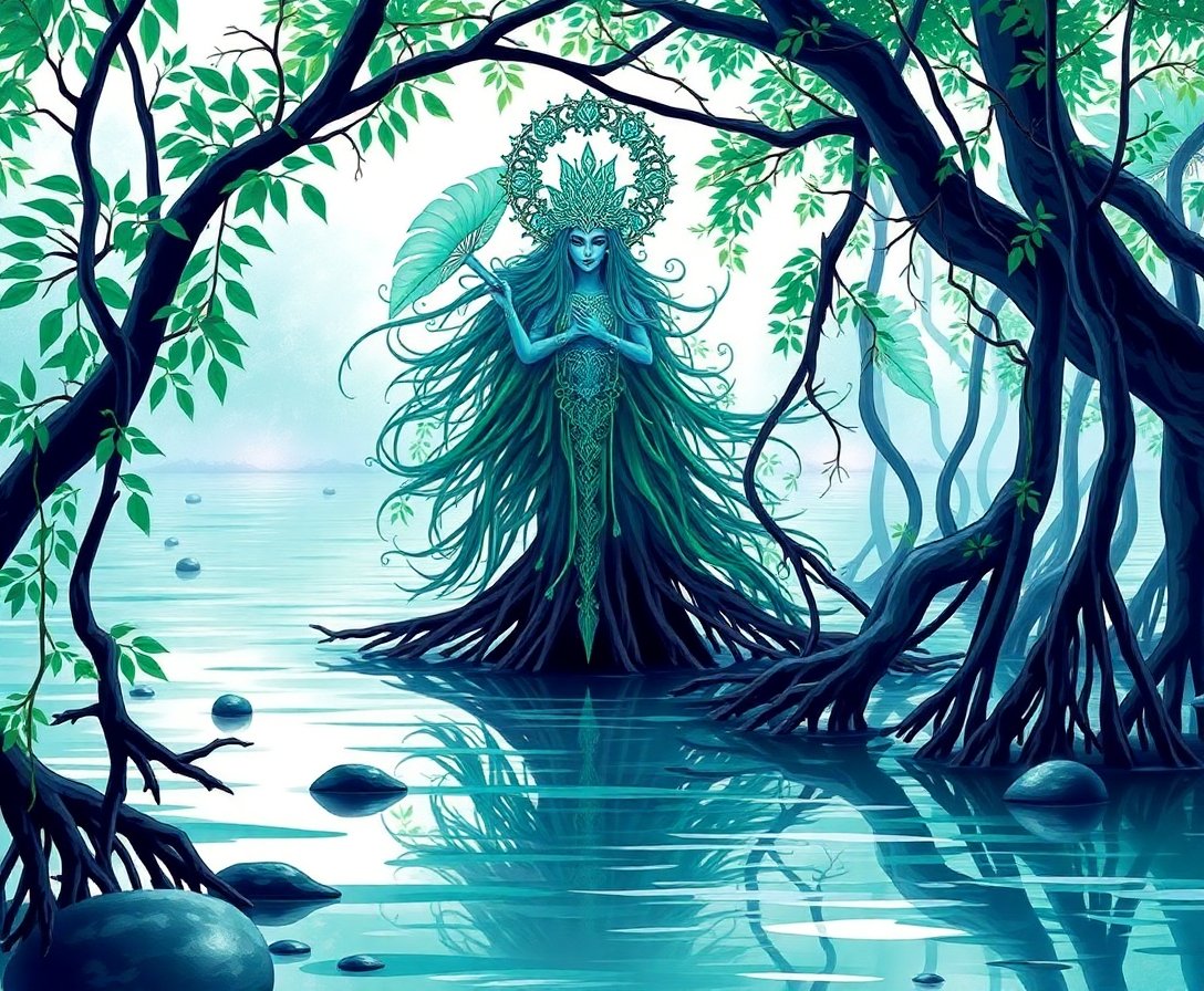 Emerald Mangrove Water Deity Paint By Numbers Kit | Ethereal completed