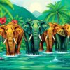 Emerald Oasis Elephant Herd Paint By Numbers