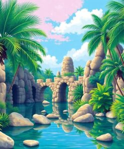 Emerald Palms Arching Stones Paint By Numbers