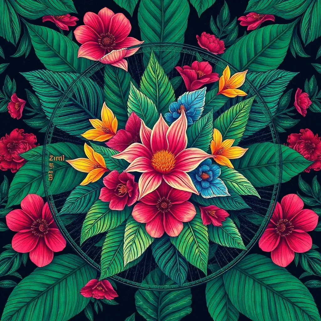 Engraved Tropical Zodiac Flora Paint By Numbers Kit completed