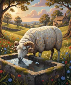 Ewe At Antique Trough paint by numbers