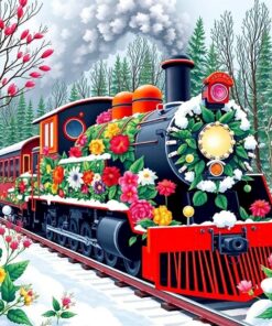 Exotic Flora Winter Locomotive Paint By Numbers