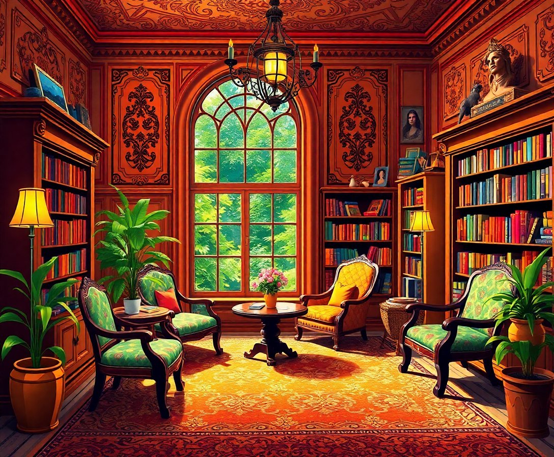 Exotic Victorian Reading Room Paint By Numbers Kit completed
