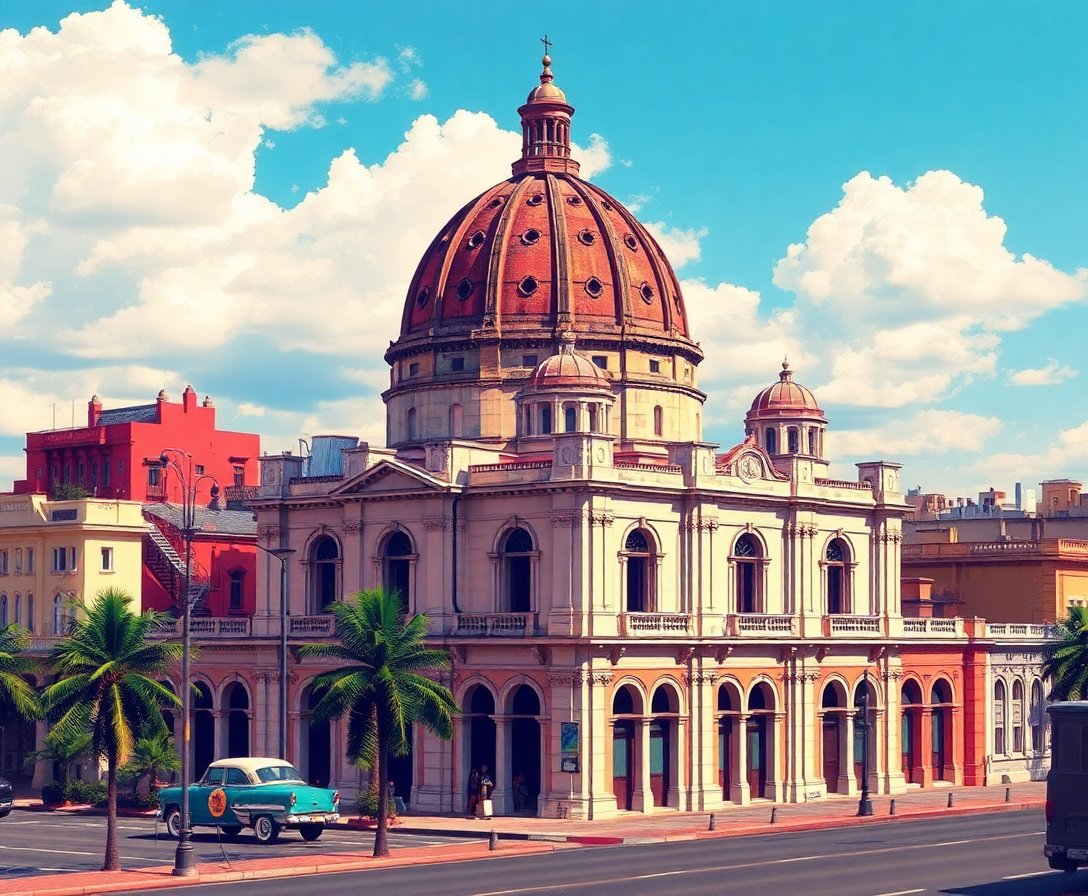 Faded Havana Dome Skyline Paint By Numbers Kit - Vintage Art completed