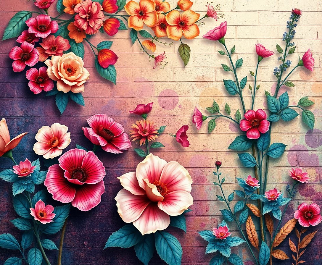 Faded Melody Botanical Wall Paint By Numbers Kit - Urban Art completed