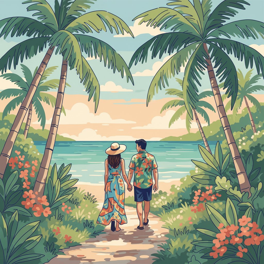 Faded Tropical Afternoon Stroll Paint By Numbers Kit completed