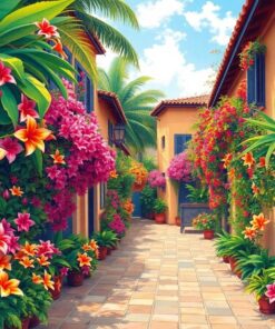 Faded Tropical Alley Flowers Paint By Numbers