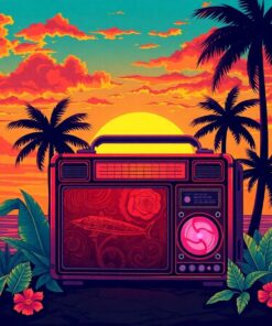 Faded Tropical Boombox Sunset Paint By Numbers