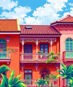 Faded Tropical Colonial Balconies Paint By Numbers