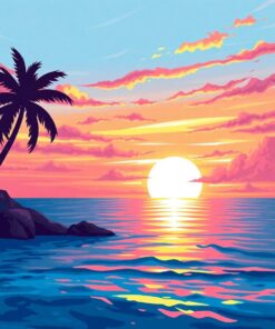 Faded Tropical Horizon Paint By Numbers