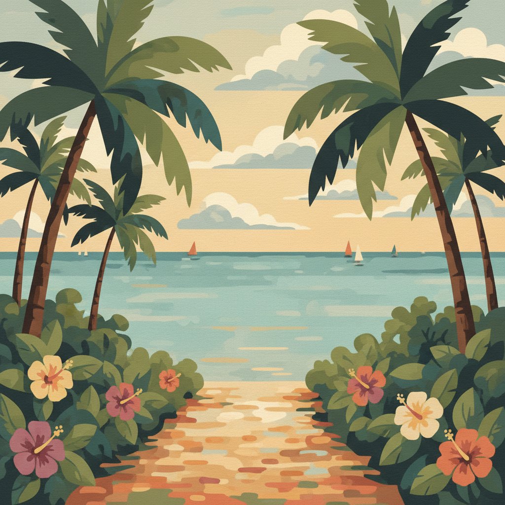 Faded Tropical Sea Pathway Paint By Numbers Kit - Vintage Caribbean Art completed