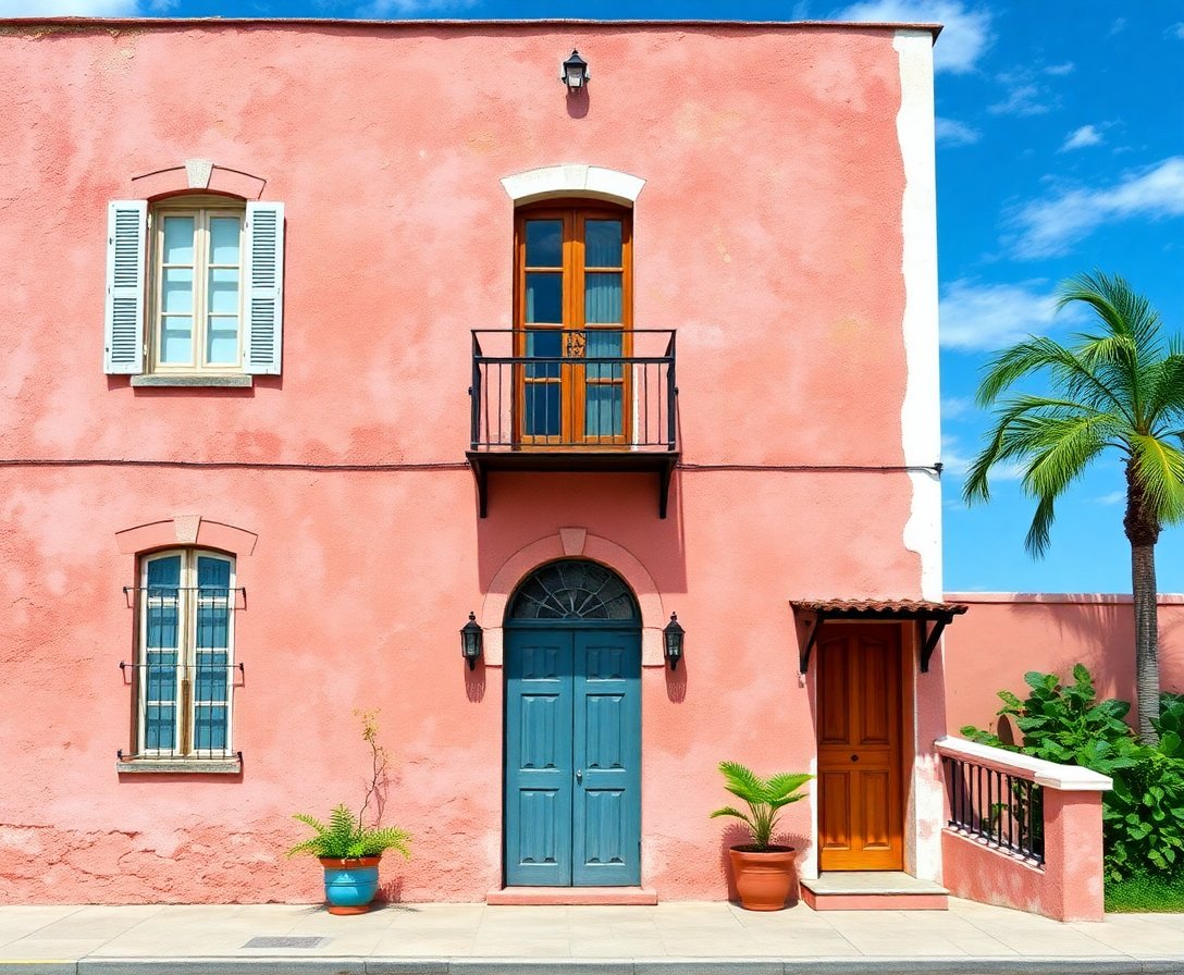 Faded Tropical Stucco Facade Paint By Numbers Kit completed