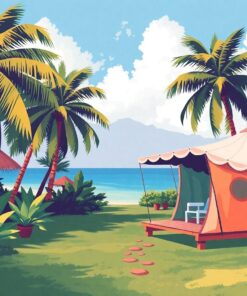 Faded Tropical Tent Retreat Paint By Numbers