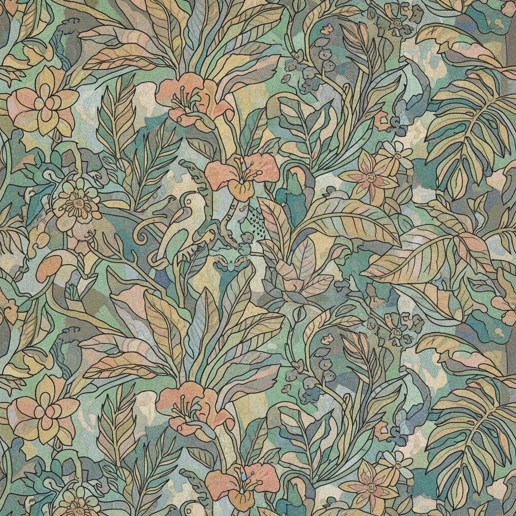 Faded Victorian Jungle Pattern Paint By Numbers Kit completed