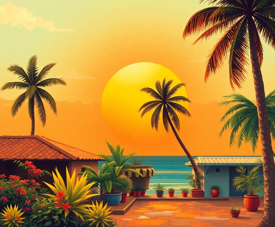Fading Tropical Havana Sun Paint By Numbers Kit - Sunset Art completed