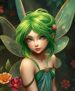 Fairy With A Green Hair Paint By Numbers
