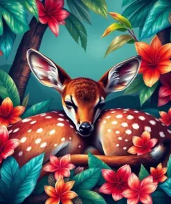 Fawn In Tropical Slumber paint by numbers