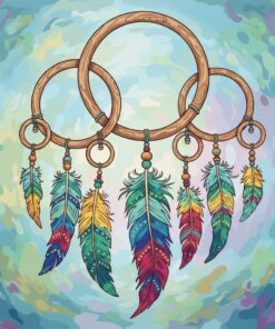 Feathers Upon Wooden Hoops Paint By Numbers