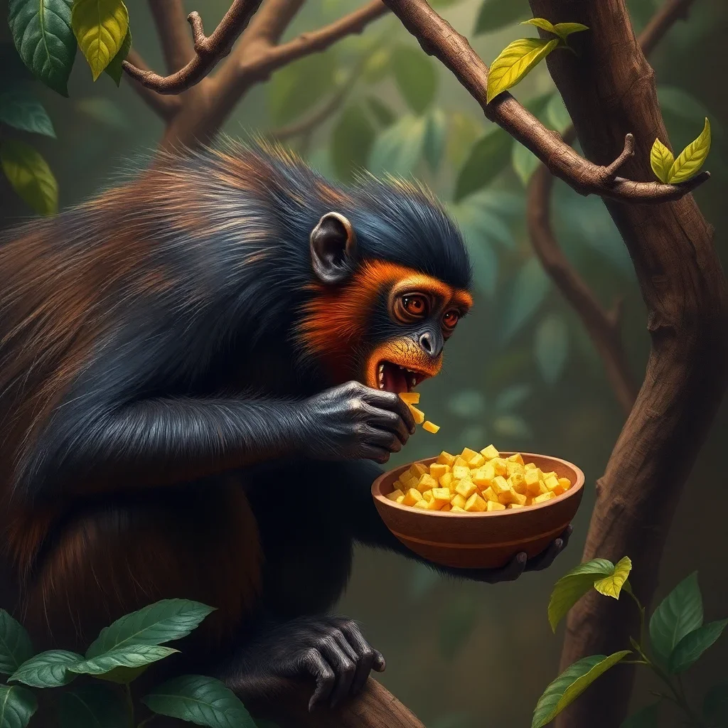 Feeding A Spider Monkey Paint By Numbers Kit - Victorian Art completed