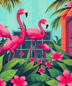 Flamingo Hotel Monstera Shadows Paint By Numbers