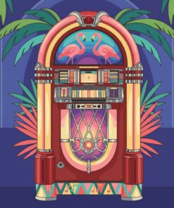 Flamingo Lit Vintage Jukebox Paint By Numbers