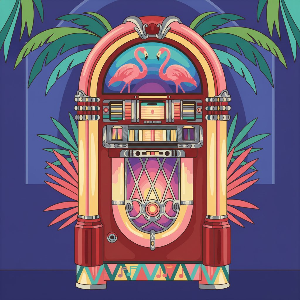Flamingo Lit Vintage Jukebox Paint By Numbers Kit completed