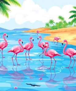 Flamingos Wading Tropical Shores Paint By Numbers