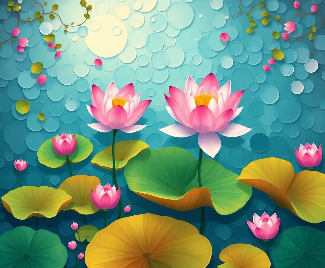 Floating Lotus Parchment Sea Paint By Numbers Kit completed