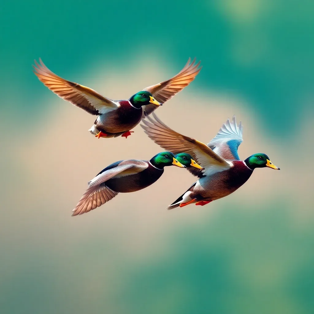 completed artwork display Flying Mallard Ducks Birds Paint by Numbers