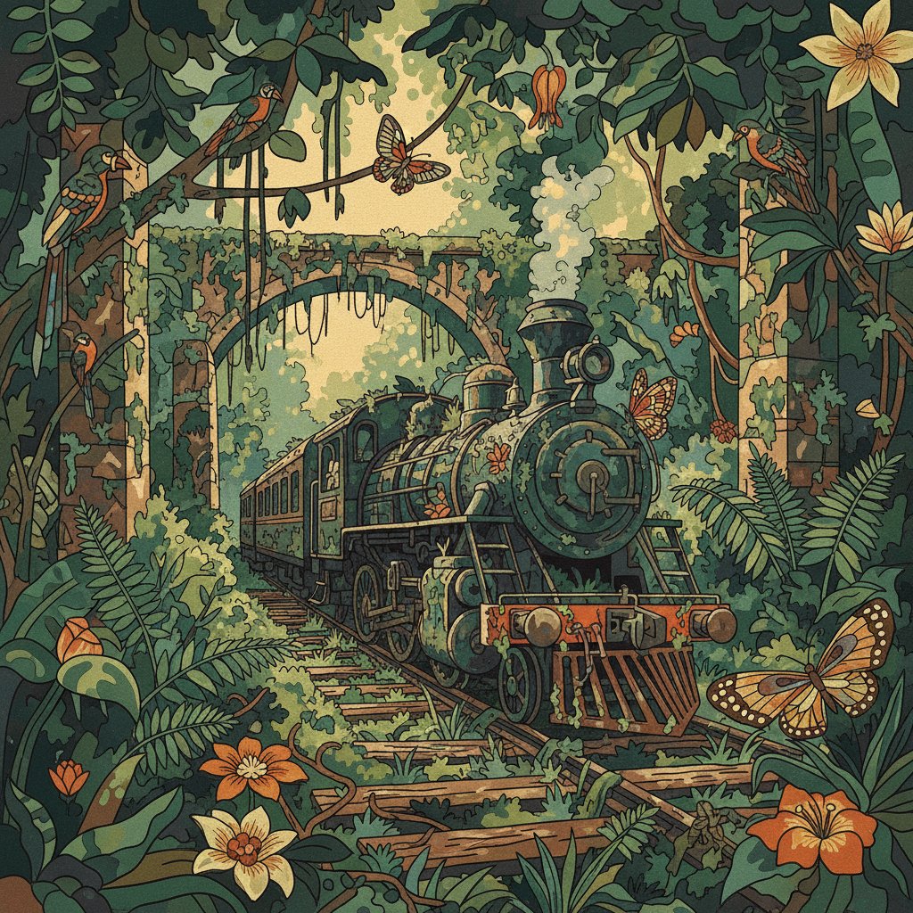 Forgotten Jungle Rail Line Paint By Numbers Kit - Vintage completed