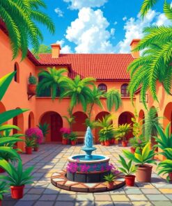 Forgotten Tropical Courtyard Paint By Numbers